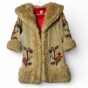 Mimi & Maggie Girl's Penny Lane Afghan Coat Size 6 Embroidered Boho Faux Fur